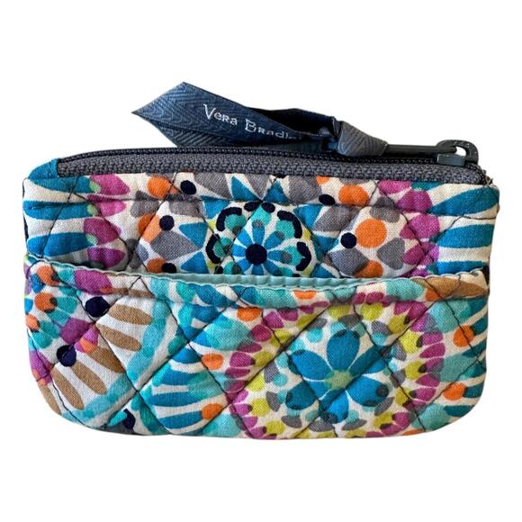 Vera Bradley Sunny Medallion Coin Purse Small Zip Mini Wallet Colorful Cotton - Picture 1 of 7